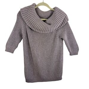 Lands End Tan Merino Wool Cowl Neck Chunky Sweater Scandi Minimal Neutral Medium